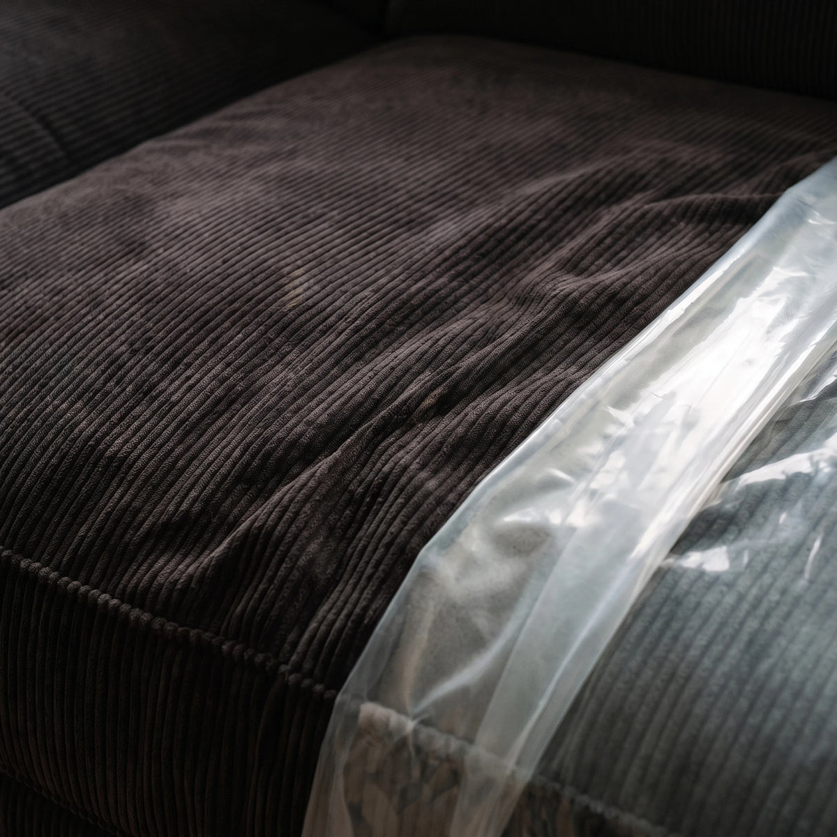 Le film découpé sur un bloc en velours côtelé